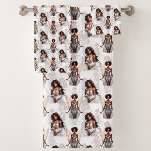 Beautiful Black Girl Angels Pattern Design  バスタオルセット