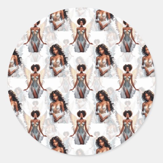 Beautiful Black Girl Angels Pattern Design  ラウンドシール (正面)