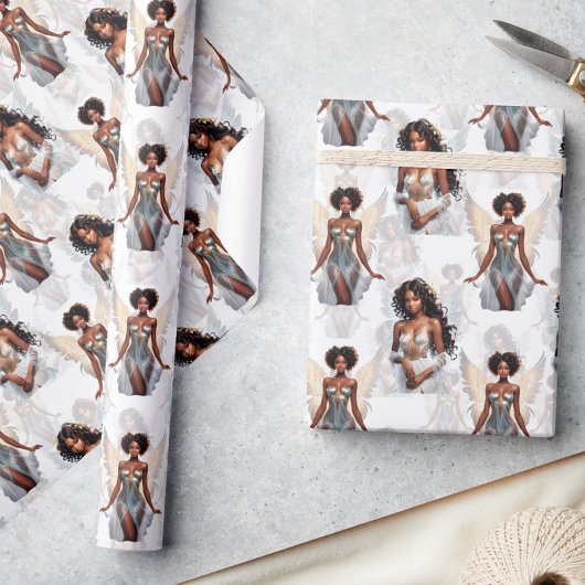 Beautiful Black Girl Angels Pattern Design  ラッピングペーパー