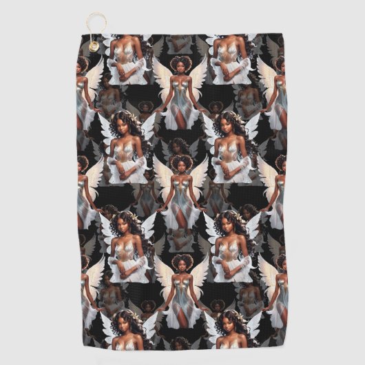 Beautiful Black Girl Angels Pattern Design -Dark ゴルフタオル (正面)