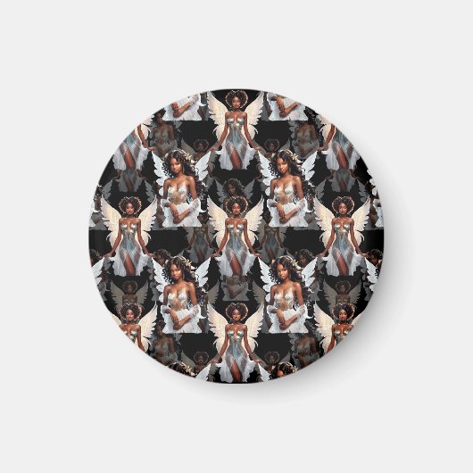 Beautiful Black Girl Angels Pattern Design -Dark マグネット (正面)