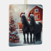 Beautiful Black Horses, Christmas Tree and Barn セラミックオーナメント (右)