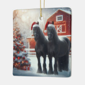 Beautiful Black Horses, Christmas Tree and Barn セラミックオーナメント (左)