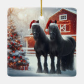 Beautiful Black Horses, Christmas Tree and Barn セラミックオーナメント (裏面)