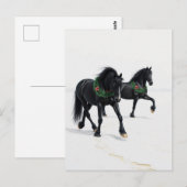 Beautiful Black Horses Winter Snow Christmas ポストカード (正面/裏面)