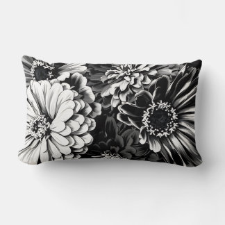 Beautiful Black & white flowers on pillow ランバークッション