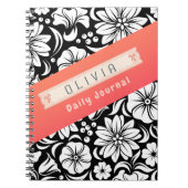 Beautiful Black & White Orange Custom Name Daily ノートブック (正面)