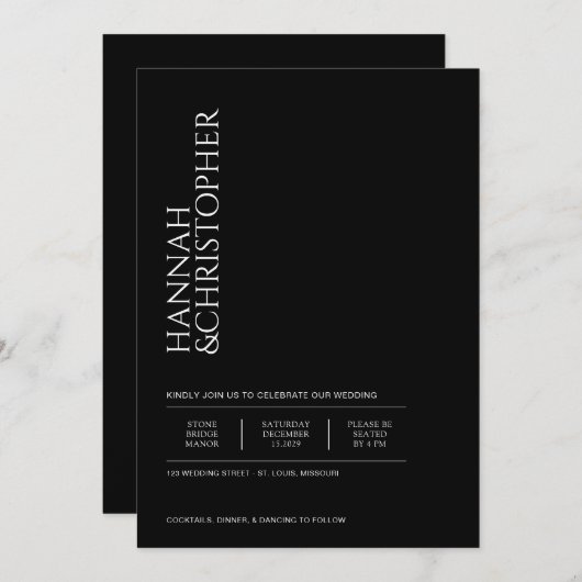 Beautiful Black & White Wedding 招待状 (正面/裏面)