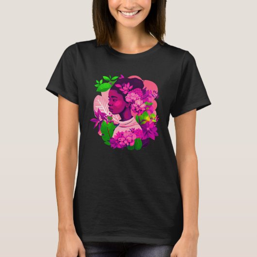 Beautiful Black Woman Afro Melanin Queen Cute Flow Tシャツ (正面)