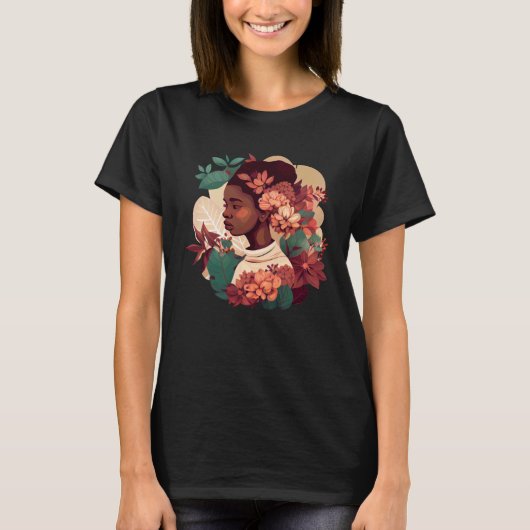 Beautiful Black Woman Afro Melanin Queen Cute Flow Tシャツ (正面)