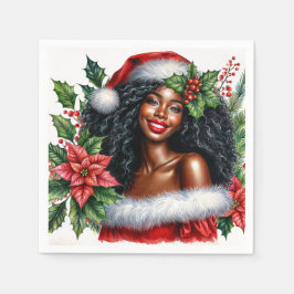 Beautiful Black Woman Christmas スタンダードカクテルナプキン