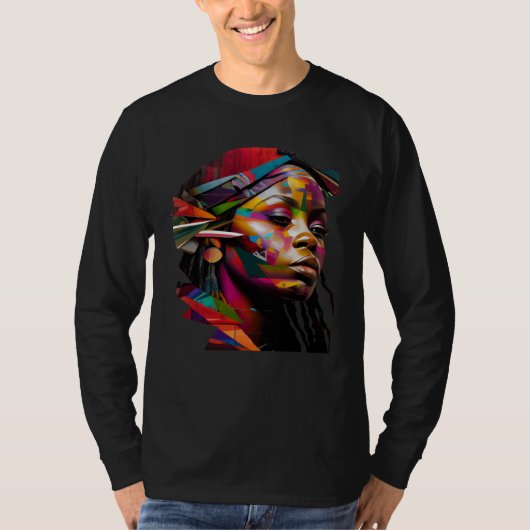 Beautiful Black Woman Colorful Abstract African Me Tシャツ (正面)
