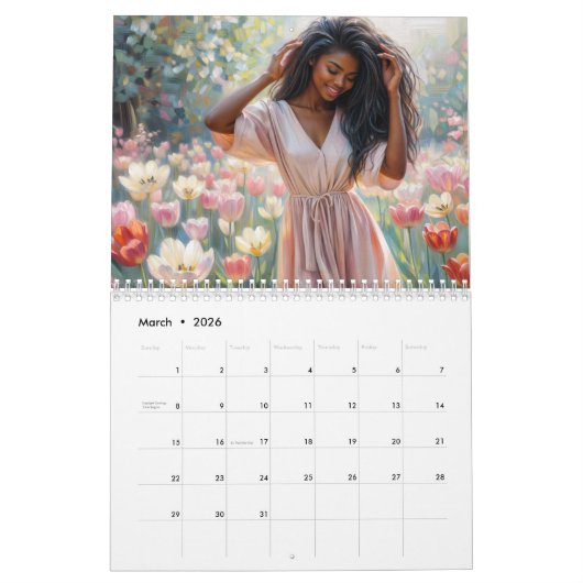 Beautiful Black Women Floral Artwork Calendar カレンダー (3月 2026)
