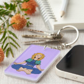 Beautiful Blonde Girl Yoga Pose Lotus Cute キーホルダー (正面右)