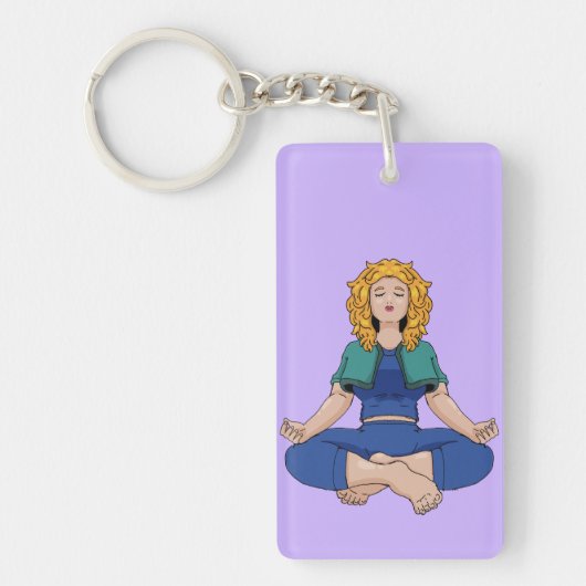 Beautiful Blonde Girl Yoga Pose Lotus Cute キーホルダー (正面)