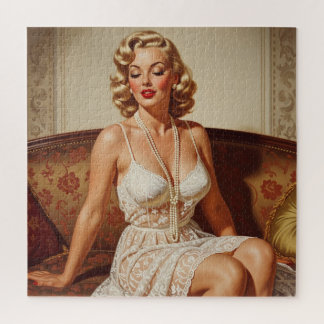 Beautiful blonde pin-up 50's art ジグソーパズル