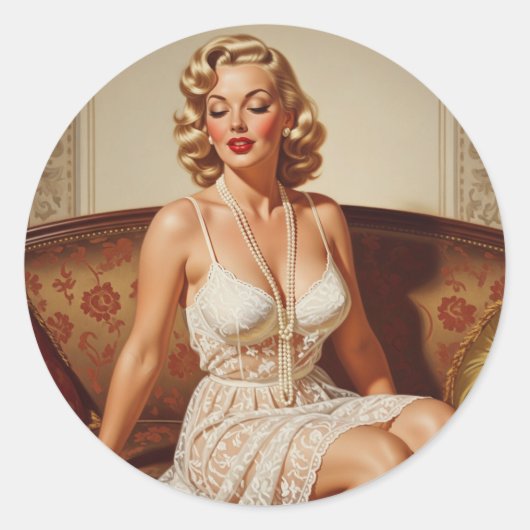 Beautiful blonde pin-up 50's art ラウンドシール (正面)