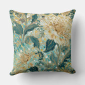 Beautiful Blooming Flowers with Green Gold Pattern クッション (裏面)