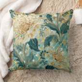 Beautiful Blooming Flowers with Green Gold Pattern クッション (ブランケット)