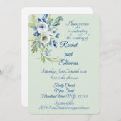 Beautiful Blue And Mint Floral Wedding Invitations 招待状 (正面/裏面)