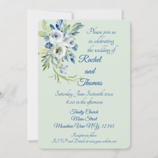 Beautiful Blue And Mint Floral Wedding Invitations 招待状
