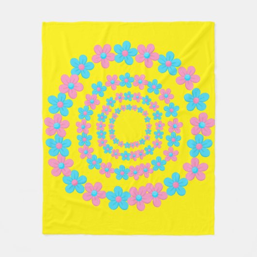 Beautiful Blue and Pink Floral Pattern Blanket フリースブランケット (正面)