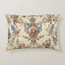 Beautiful, Blue Beigi Gold Ornament Flowers アクセントクッション