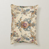 Beautiful, Blue Beigi Gold Ornament Flowers アクセントクッション (裏面(縦))