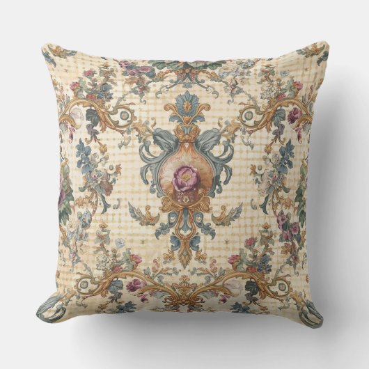 Beautiful, Blue Beigi Gold Ornament Flowers クッション (正面)