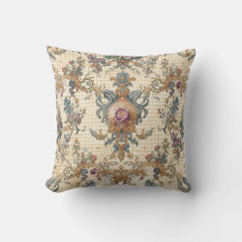 Beautiful, Blue Beigi Gold Ornament Flowers クッション