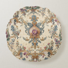 Beautiful, Blue Beigi Gold Ornament Flowers ラウンドクッション