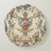Beautiful, Blue Beigi Gold Ornament Flowers ラウンドクッション (裏面)