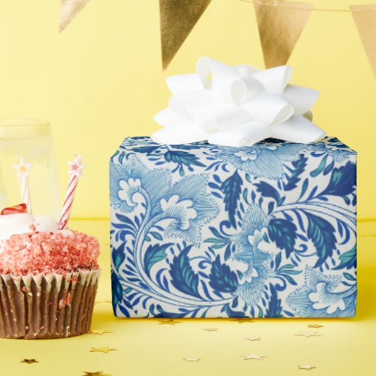 Beautiful Blue Damask ラッピングペーパー (誕生日パーティー)