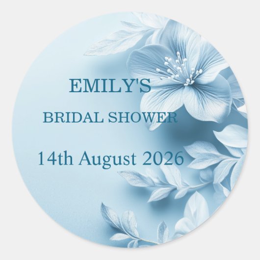 Beautiful Blue Floral Bridal Shower ラウンドシール (正面)