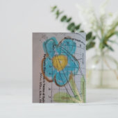 Beautiful Blue Flower on Vintage Textbook Page ポストカード (スタンド正面)