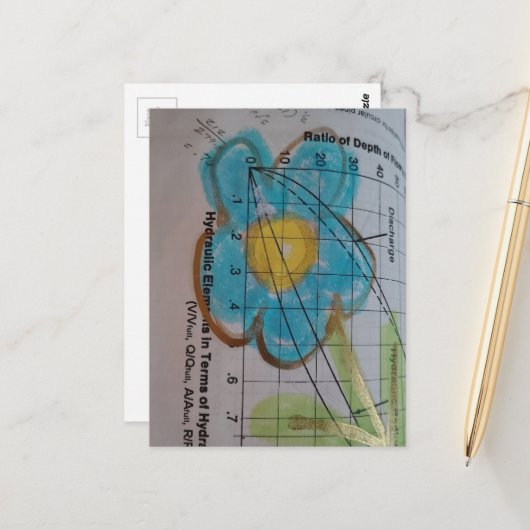 Beautiful Blue Flower on Vintage Textbook Page ポストカード (正面/裏面インサイチュ)