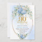 Beautiful Blue Hydrangeas Greenery 90th Birthday 招待状 (正面)