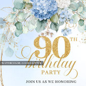 Beautiful Blue Hydrangeas Greenery 90th Birthday 招待状
