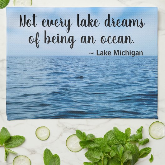 Beautiful Blue Lake Michigan With Cirrus Clouds キッチンタオル (折り畳み)