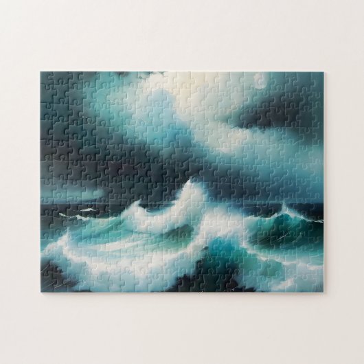Beautiful Blue Ocean waves painting ジグソーパズル (横)