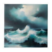 Beautiful Blue Ocean waves painting タイル (正面)