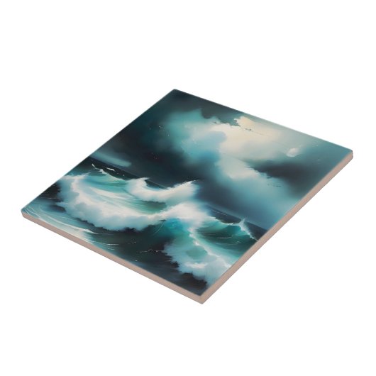 Beautiful Blue Ocean waves painting タイル (側面)