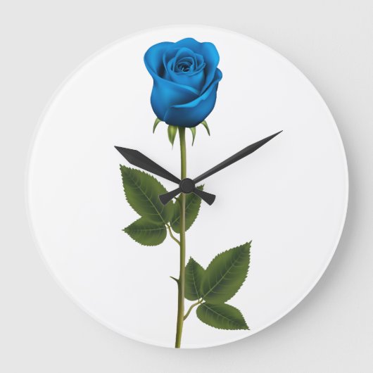 Beautiful Blue Rose with Stem and Leaves ラージ壁時計 (正面)