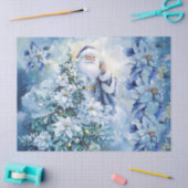 Beautiful Blue Santa & Poinsettias Decoupage 薄葉紙 (クラフト)