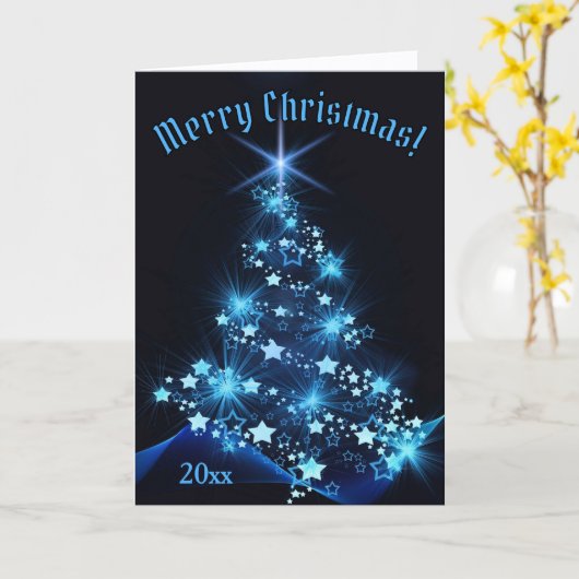 Beautiful Blue Shinning Stars on Christmas Tree   カード (黄色い花)