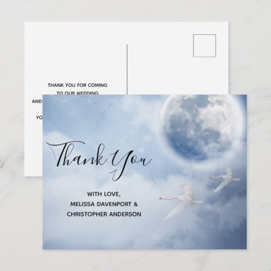 Beautiful Blue Sky with Flying Swans ポストカード (正面/裏面)