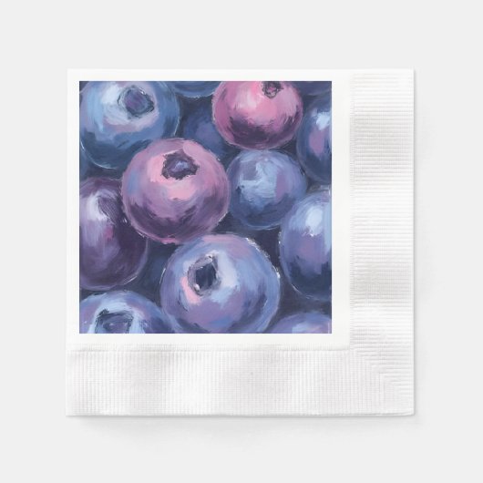 Beautiful Blueberries | Fruit Painting 縁ありカクテルナプキン (正面)