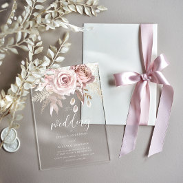 Beautiful Blush & Dusty Rose Frosted Wedding アクリル招待状