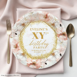 Beautiful Blush Floral Birthday Party Paper Plates ペーパープレート