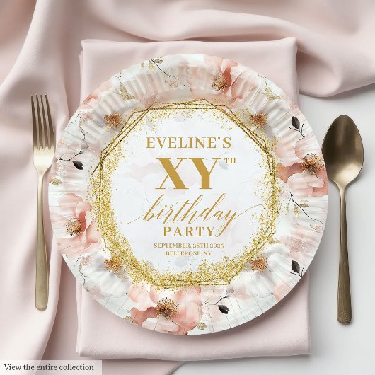 Beautiful Blush Floral Birthday Party Paper Plates ペーパープレート
